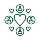 An icon of a heart with connected hearts and people